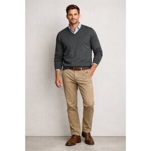 Banana Republic 100% Merino Wool Gray V Neck Mens Sweater M